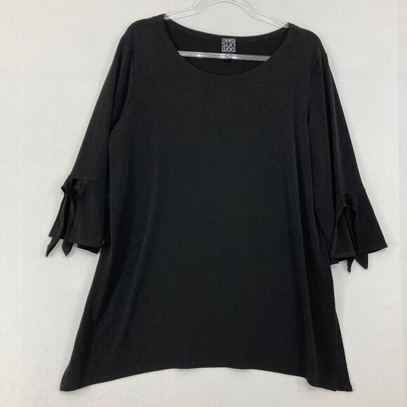 Clara Sun Woo size XL Black Stretch Knit Tie Sleeve Relaxed Blouse Elegant - Picture 1 of 10